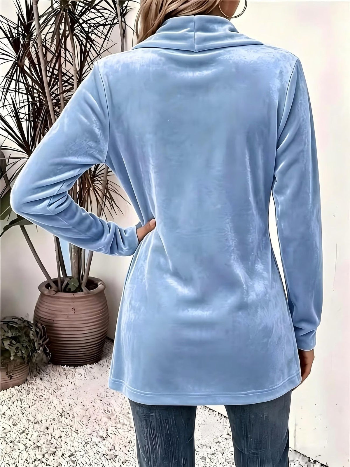 Delaney™ | Sky Blue Velvet Button-Tab Cardigan