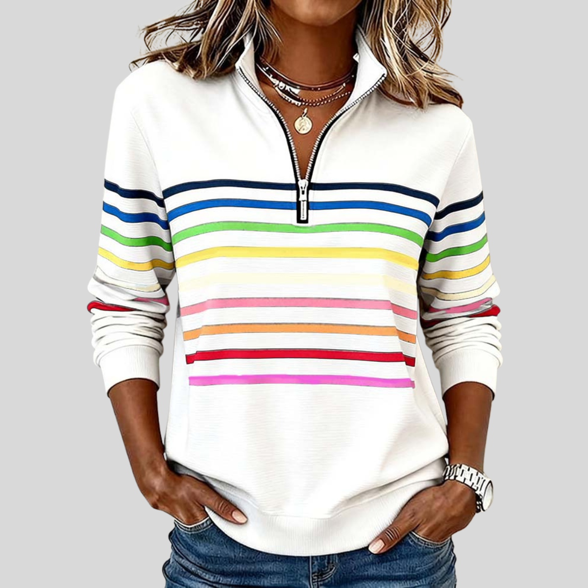 The Lena Striped Quarter Zip