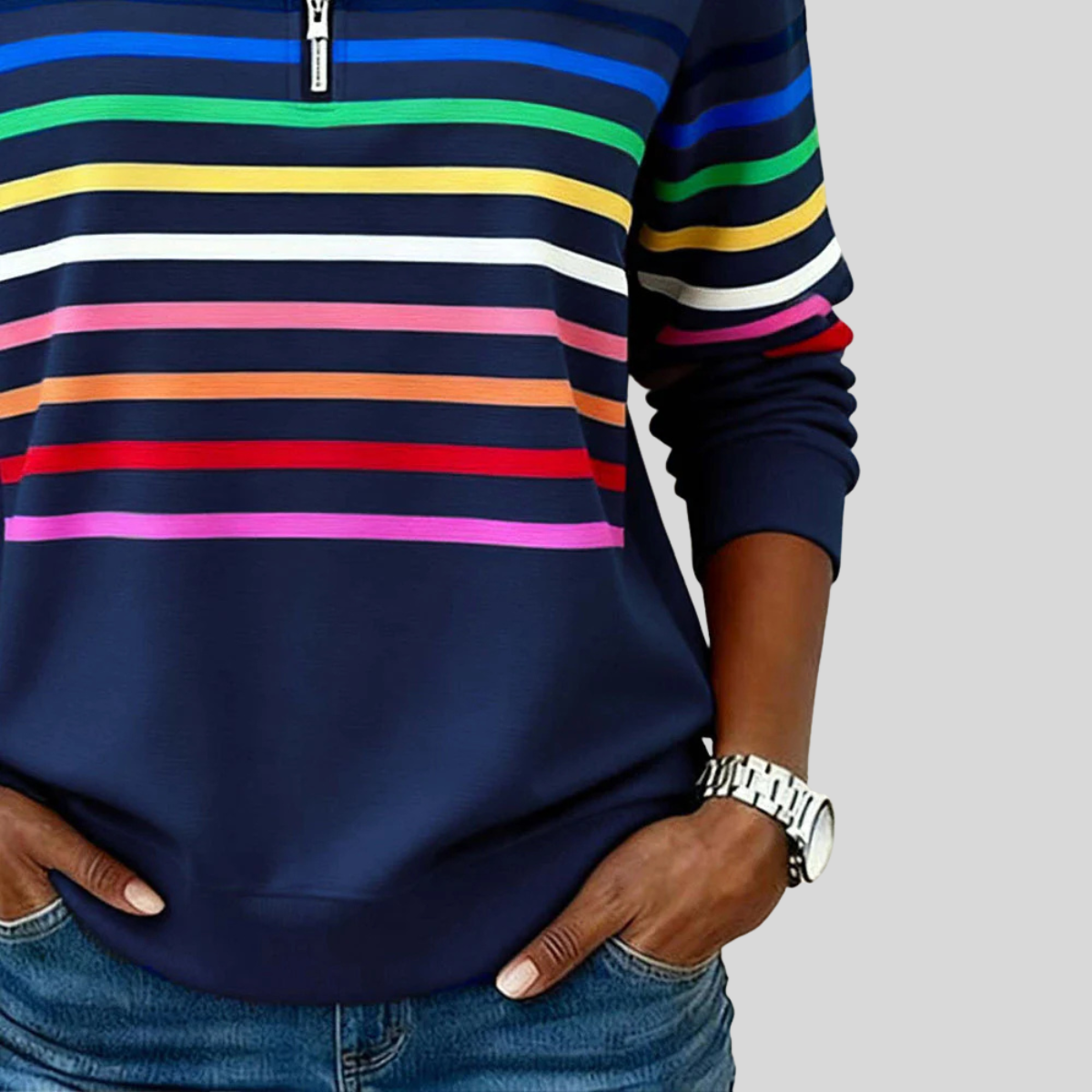 The Lena Striped Quarter Zip