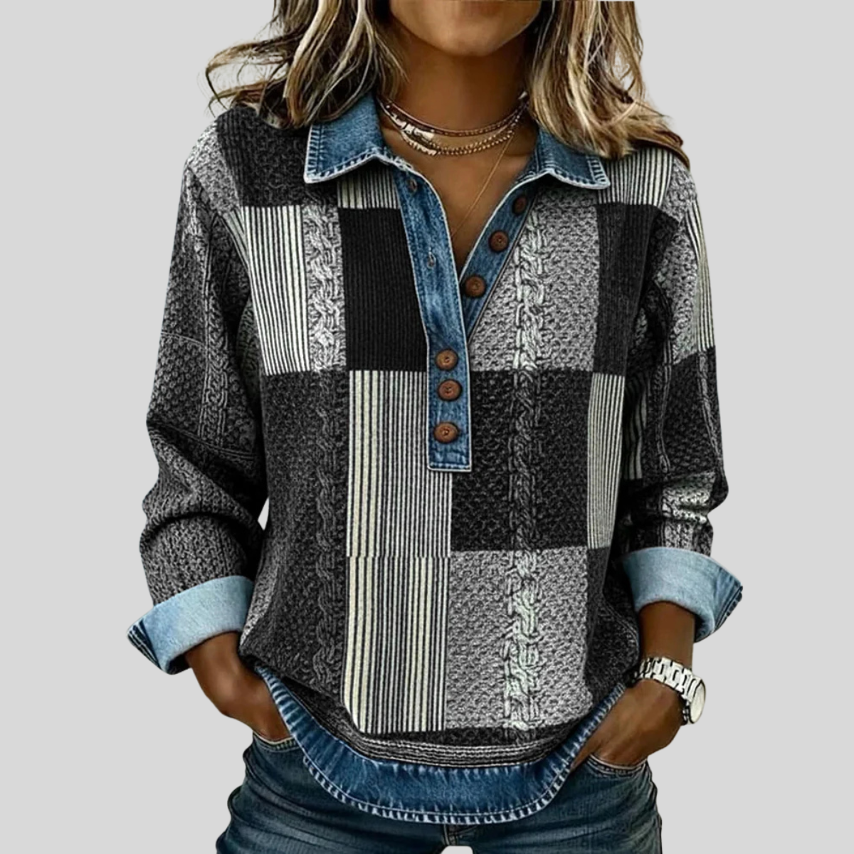 The Lucy Patchwork Collar Sweatshirt